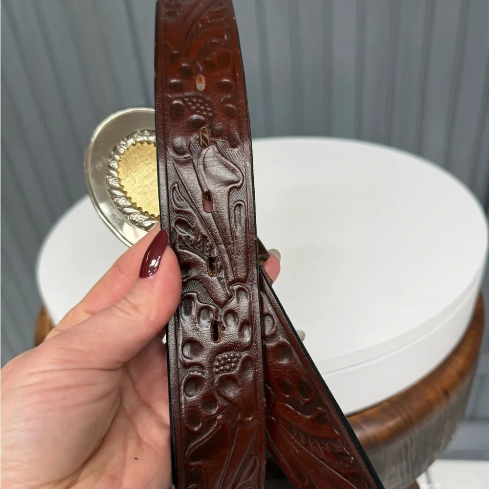 Vintage Double O Ranch Wear Justin Brown Tooled Leather Western Belt Size 32